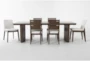 Voyage Brown 94" Trestle Dining With Wood Back + Upholstered Chair Set For 6 By Nate Berkus + Jeremiah Brent - Signature