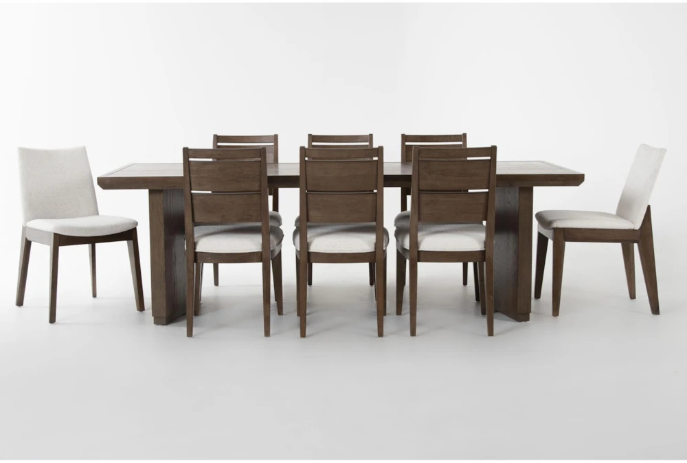 Voyage Brown 94" Trestle Dining With Wood Back + Upholstered Chair Set For 8 By Nate Berkus + Jeremiah Brent