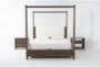 Voyage Brown California King Wood & Upholstered Canopy 3 Piece Bedroom Set With 2-Drawer Nightstand & 1-Drawer Nightstand By Nate Berkus + Jeremiah Brent - Signature