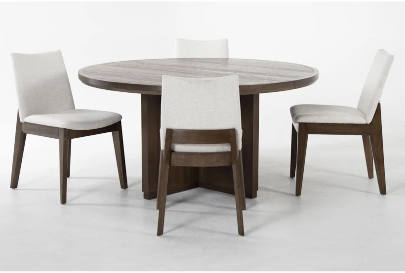 Voyage Brown 60" Round Dining With Upholstered Dining Chair Set For 4 By Nate Berkus + Jeremiah Brent - 360
