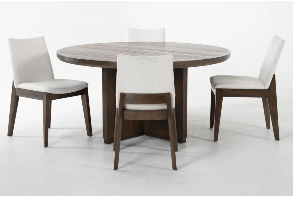 Voyage Brown 60" Round Dining With Upholstered Dining Chair Set For 4 By Nate Berkus + Jeremiah Brent