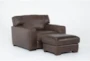 Benjamin Brown 100% Top Grain Italian Leather 2 Piece Arm Chair & Ottoman Set - Side