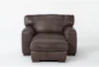Benjamin Brown 100% Top Grain Italian Leather 2 Piece Arm Chair & Ottoman Set - Signature