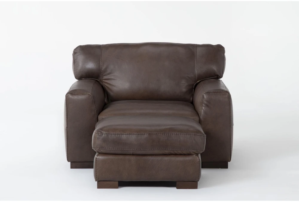 Benjamin Brown 100% Top Grain Italian Leather 2 Piece Arm Chair & Ottoman Set