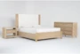 Voyage Natural King Wood & Upholstered Panel 3 Piece Bedroom Set With Dresser & 1-Drawer Nightstand By Nate Berkus + Jeremiah Brent - Signature