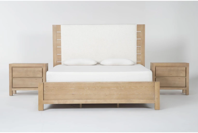 Voyage Natural California King Wood & Upholstered Panel 3 Piece Bedroom Set With 2 2-Drawer Nightstands By Nate Berkus + Jeremiah Brent - 360