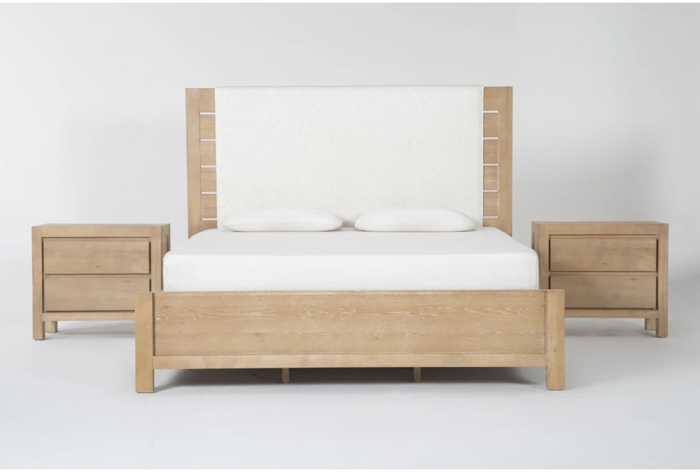 Voyage Natural California King Wood & Upholstered Panel 3 Piece Bedroom Set With 2 2-Drawer Nightstands By Nate Berkus + Jeremiah Brent