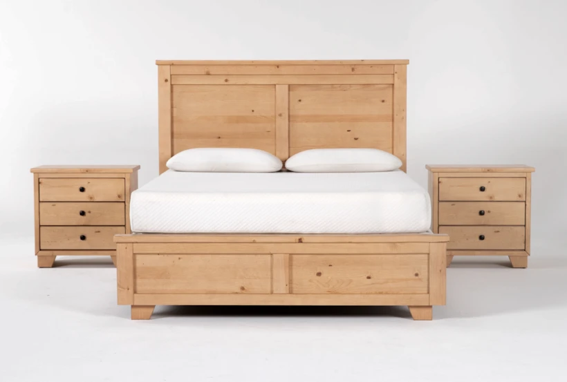 Marco Natural King Wood 3 Piece Bedroom Set With 2 Nightstands - 360