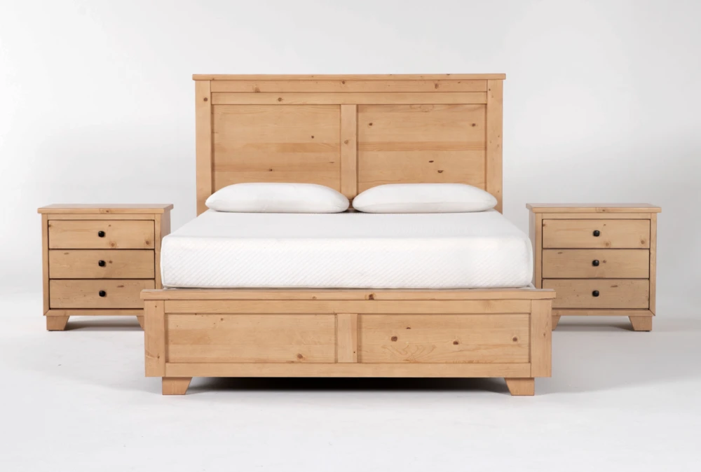 Marco Natural King Wood 3 Piece Bedroom Set With 2 Nightstands