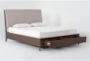 Draper California King Wood Storage Bed With Upholstered Headboard - Side