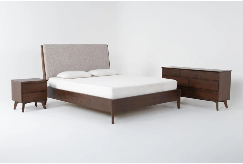 Draper King Wood & Upholstered 3 Piece Bedroom Set With Dresser & 2-Drawer Nightstand - 360