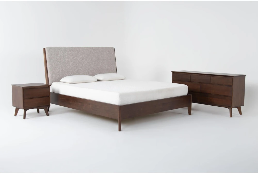 Draper King Wood & Upholstered 3 Piece Bedroom Set With Dresser & 2-Drawer Nightstand