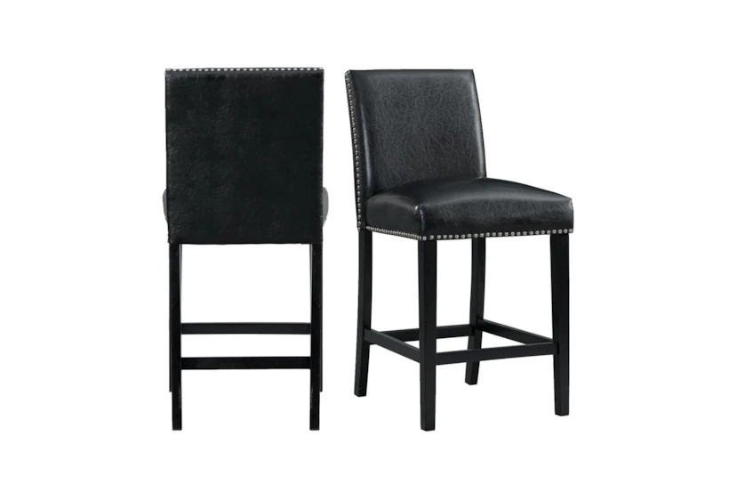 Gian Black Faux Leather Counter Height Stool With Back Set Of 2 - 360