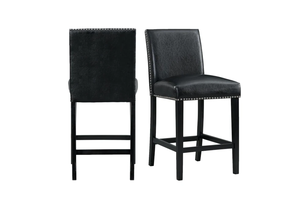 Gian Black Faux Leather Counter Height Stool With Back Set Of 2