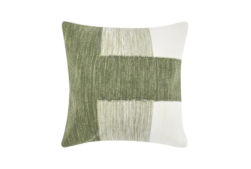 22X22 Green + Ivory Woven Color Block Square Throw Pillow - 360