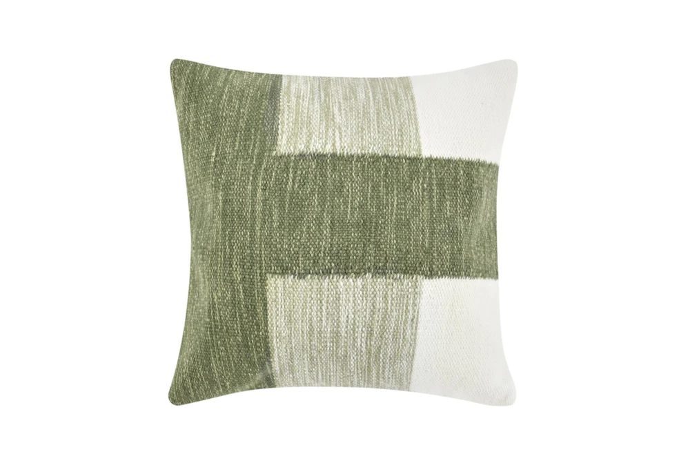 22X22 Green + Ivory Woven Color Block Square Throw Pillow