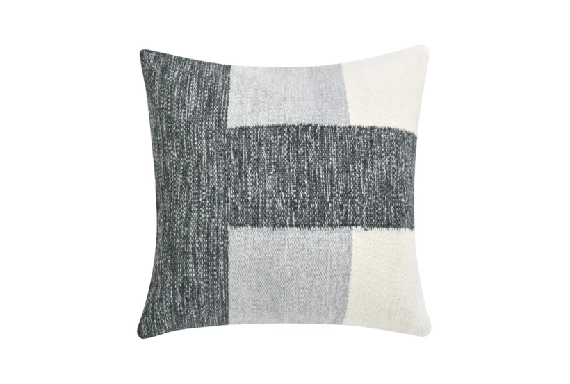 22X22 Charcoal + Ivory Woven Color Block Square Throw Pillow - 360