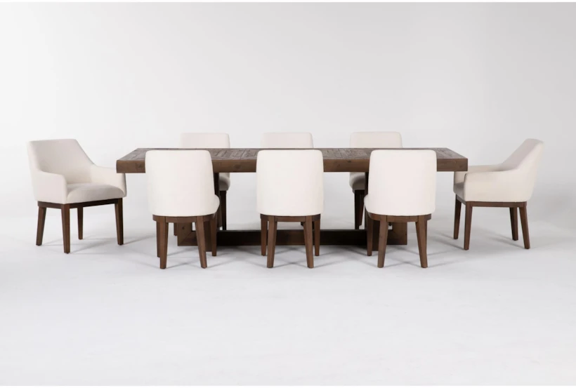 Palazzo Brown Rectangular Wood 106" Dining Table With Side + Arm Chair Set For 8 - 360