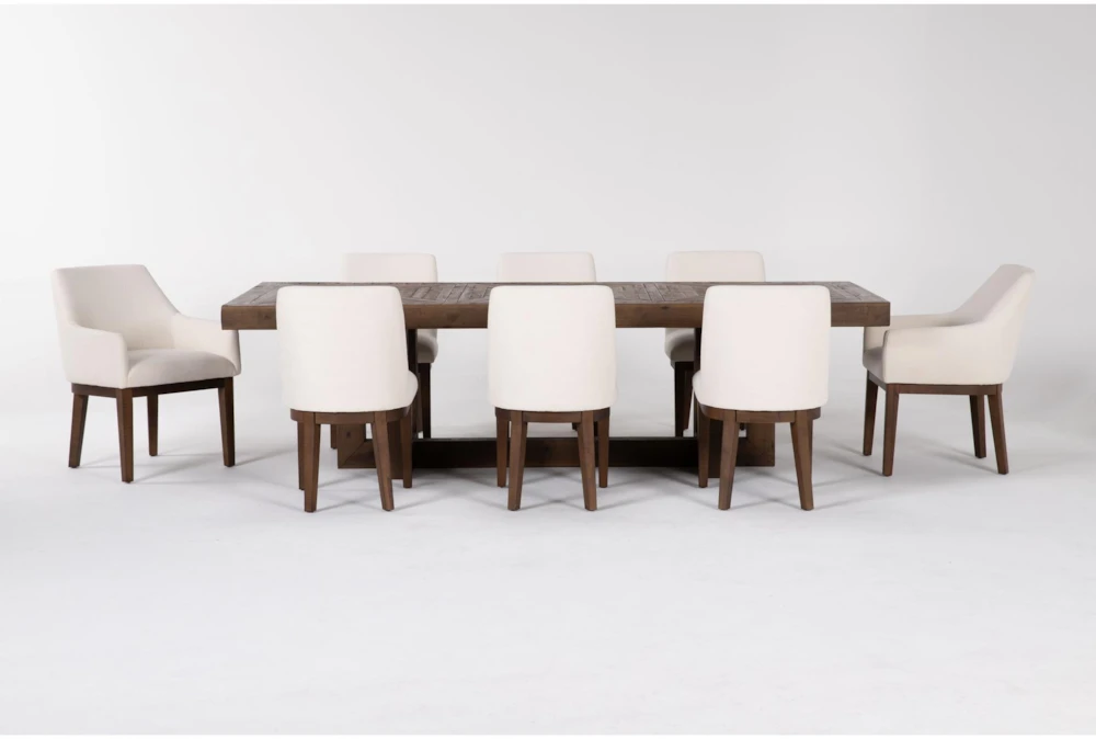 Palazzo Brown Rectangular Wood 106" Dining Table With Side + Arm Chair Set For 8