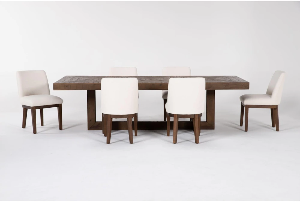 Palazzo Brown Rectangular Wood 106" Dining Table With Side Chair Set For 6