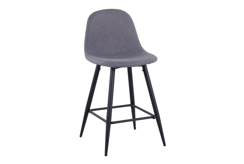 Abel Mid-Century Modern Upholstered Counter Height Stool In Black Metal And Charcoal Upholstered Set Of 2 - 360