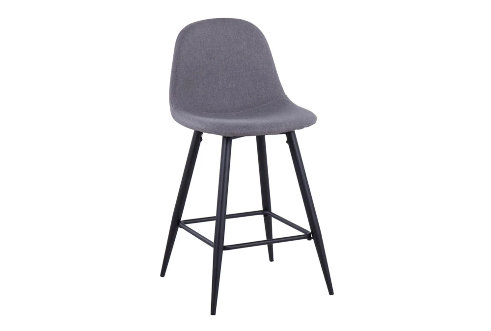 Abel Mid-Century Modern Upholstered Counter Height Stool In Black Metal And Charcoal Upholstered Set Of 2