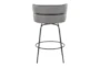 Chi 26" Counter Height Stool With Swivel In Black Metal And Light Grey Upholstered With Round Black Metal Footrest Set Of 2 - Back