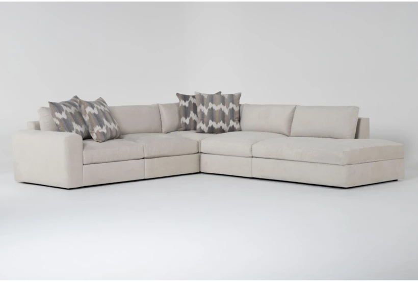 York Modular 131" Fabric Beige Microfiber 5 Piece Sectional With Right Facing Bumper Chaise - 360