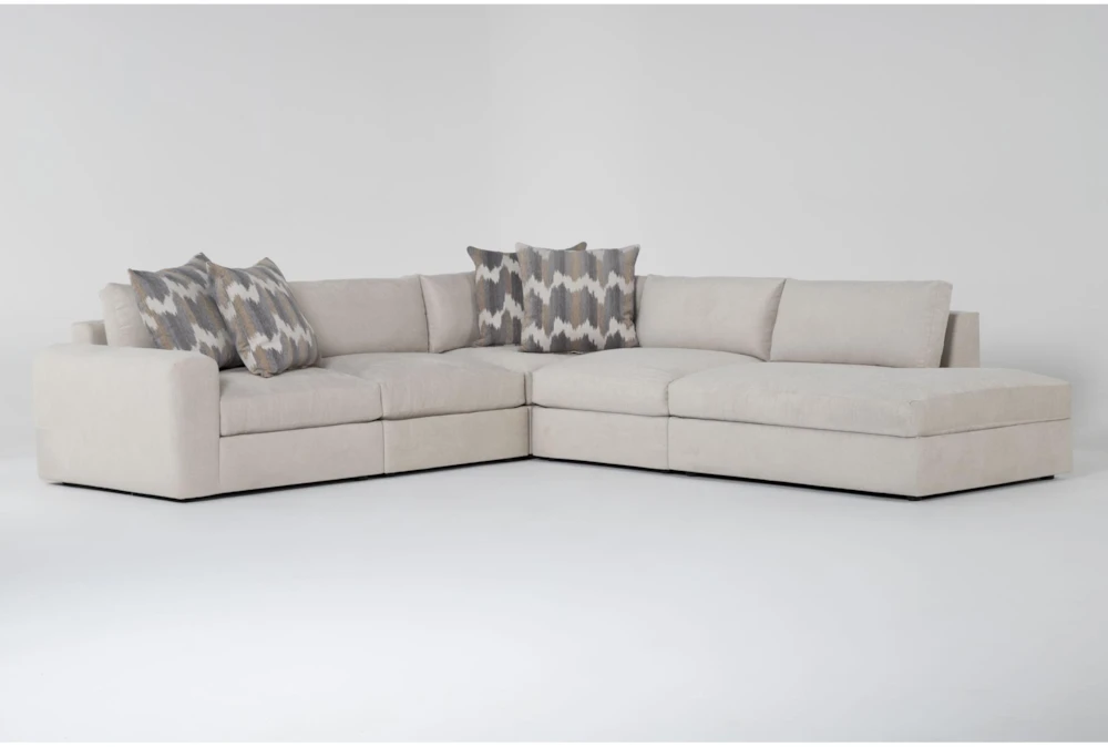 York Modular 131" Fabric Beige Microfiber 5 Piece Sectional With Right Facing Bumper Chaise