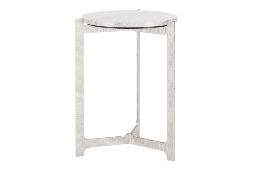 19" White + Silver Marble Aluminum Round End Table - 360
