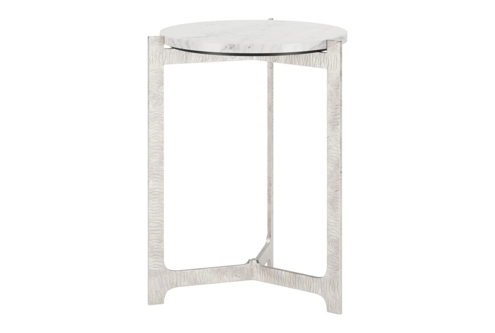 19" White + Silver Marble Aluminum Round End Table