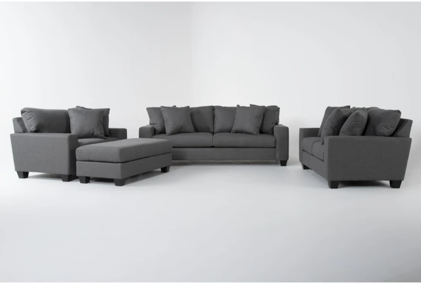 Myron Grey Fabric Weave Sofa/Loveseat/Chair/Ottoman Set - 360