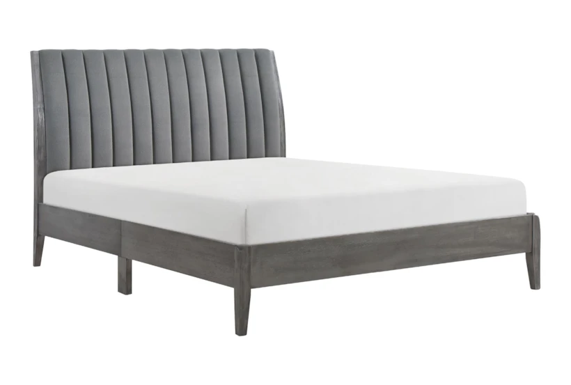 Cole Grey Queen Platform Bed With Velvet Channel Tufted Headboard - 360