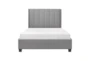 Benson Grey Queen Faux Leather Channel Tufted Platform Bed - Front