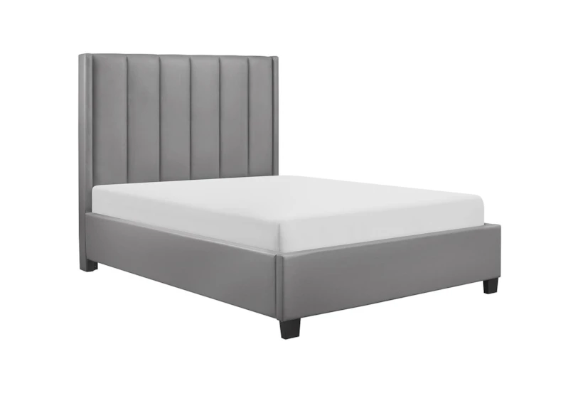 Benson Grey Queen Faux Leather Channel Tufted Platform Bed - 360