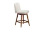 Fenris Swivel Counter Stool In Brown Oak Wood Finish With Beige Fabric - Front