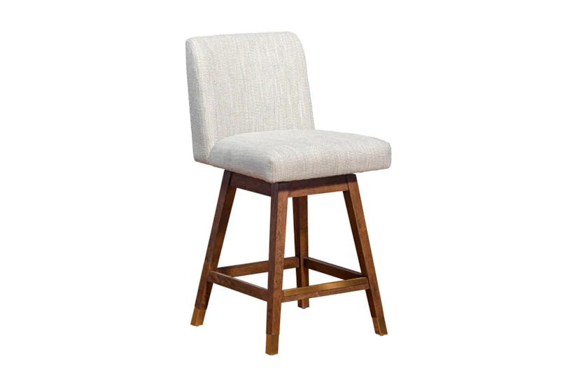 Fenris Swivel Counter Stool In Brown Oak Wood Finish With Beige Fabric - 360