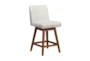 Fenris Swivel Counter Stool In Brown Oak Wood Finish With Beige Fabric - Signature