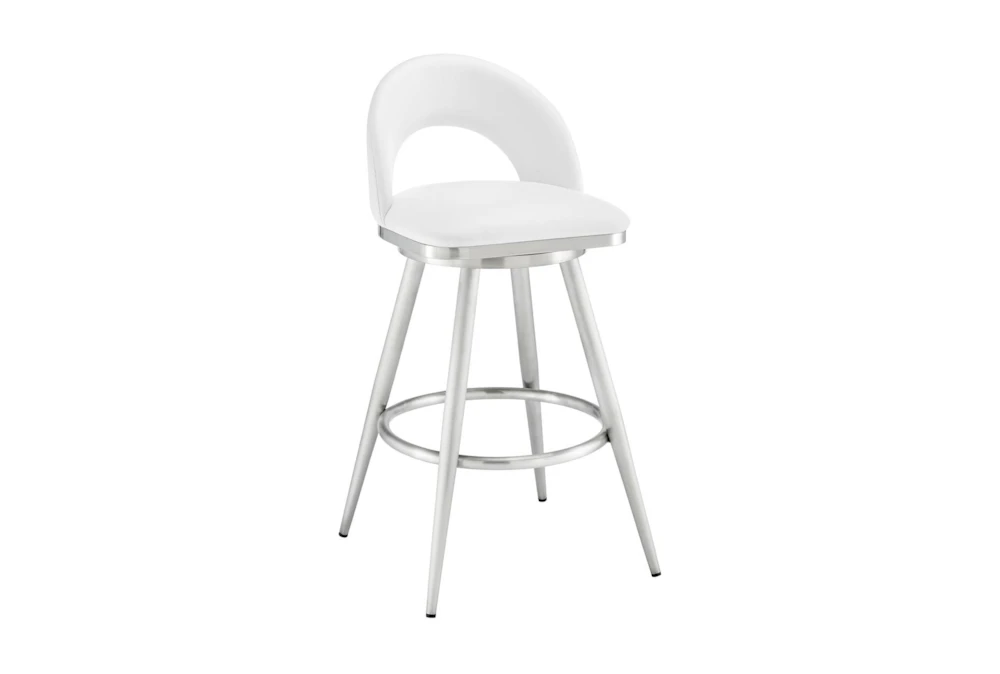Eberle 26" Swivel Counter Stool In Brushed Stainless Steel With White Faux Leather
