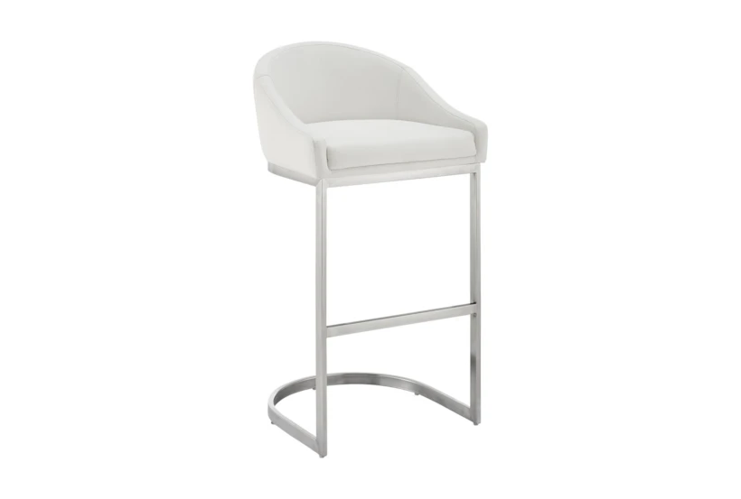 Lorian 30" Bar Stool In Brushed Stainless Steel With White Faux Leather - 360