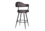 Haskell 30" Bar Height Swivel Vintage Brown Faux Leather Bar Stool With Brown Metal Legs - Detail