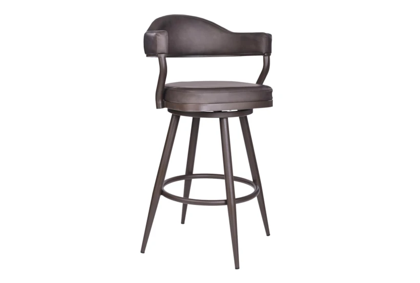 Haskell 30" Bar Height Swivel Vintage Brown Faux Leather Bar Stool With Brown Metal Legs - 360