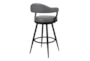 Haskell 26" Counter Height Swivel Vintage Gray Faux Leather Bar Stool With Black Metal Legs - Front