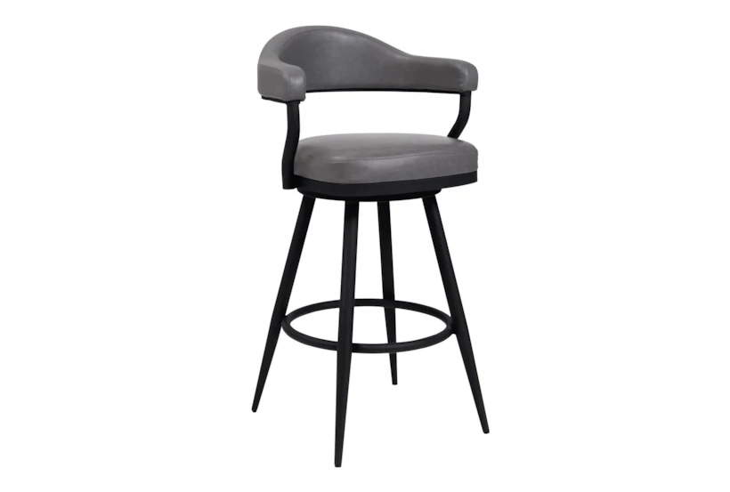 Haskell 26" Counter Height Swivel Vintage Gray Faux Leather Bar Stool With Black Metal Legs - 360