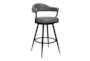 Haskell 26" Counter Height Swivel Vintage Gray Faux Leather Bar Stool With Black Metal Legs - Signature