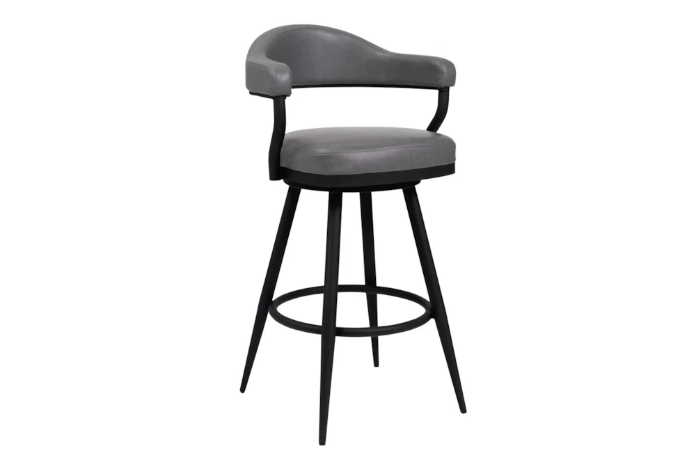 Haskell 26" Counter Height Swivel Vintage Gray Faux Leather Bar Stool With Black Metal Legs