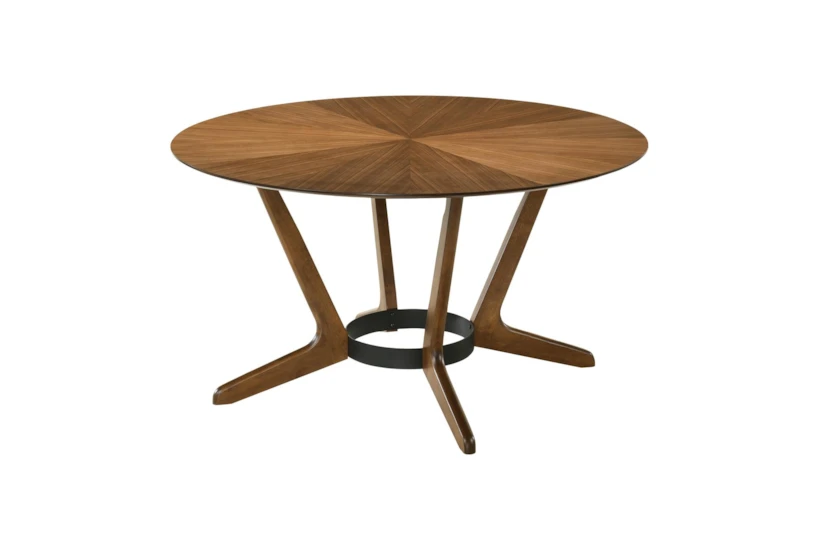 Nuvas Round Wood Dining Table In Walnut Finish - 360