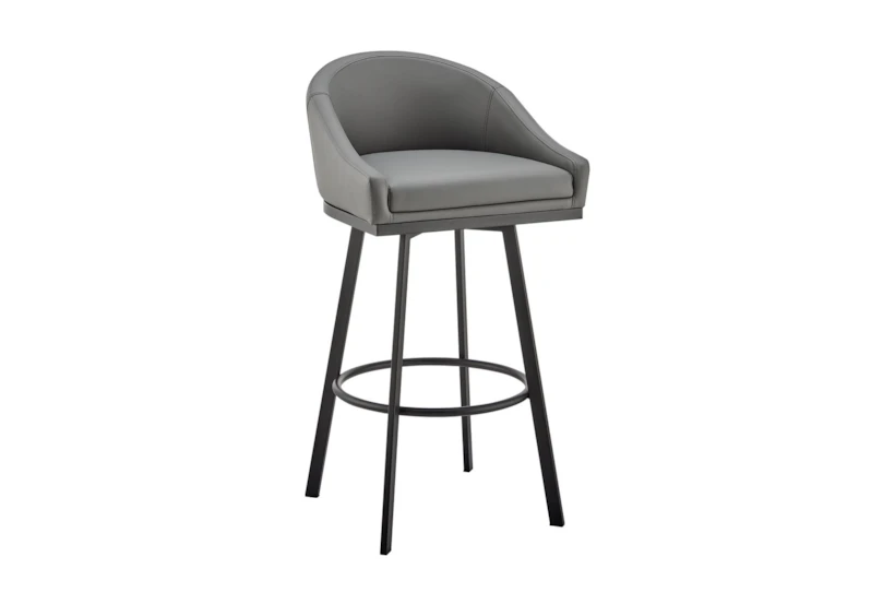Jordan Swivel Counter Stool In Black Metal With Gray Faux Leather - 360