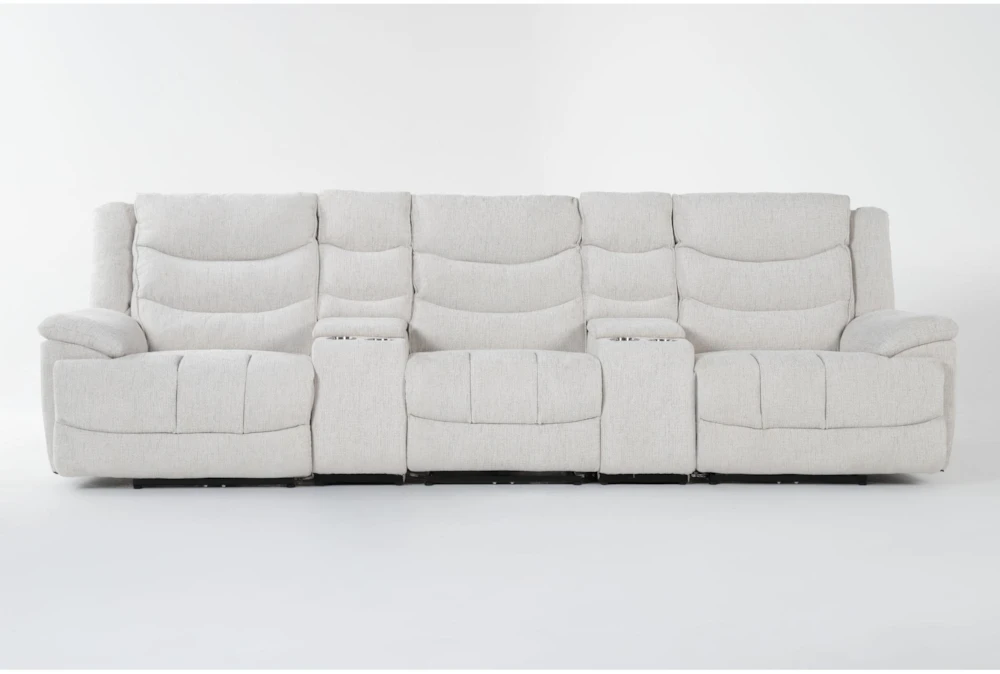 Cruz Ecru 5 Piece Power Reclining Home Theater Modular Sectional with Storage, Cupholders & USB