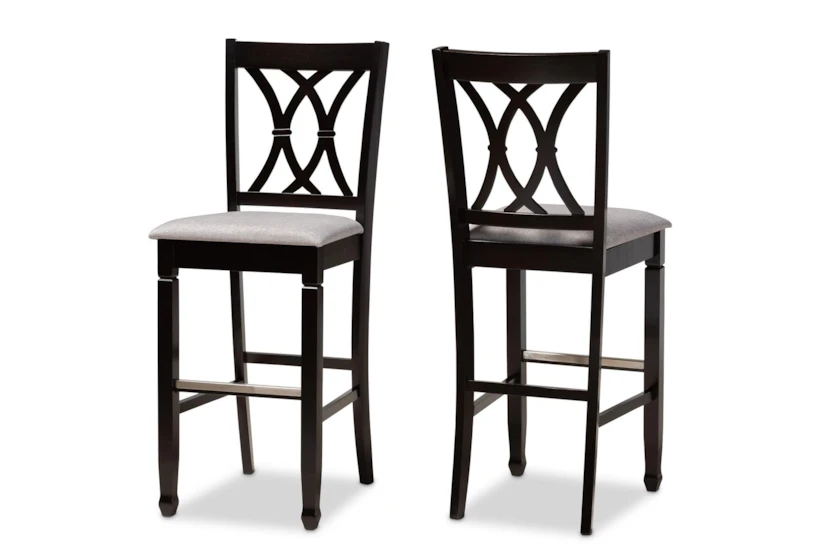 Electra Grey Fabric Upholstered And Espresso Brown Finished Wood Bar Stool Set Of 2 - 360